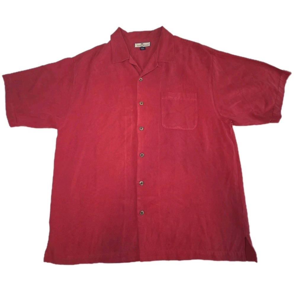 TOMMY BAHAMA Hawaiian Camp Shirt Mens Large Red 100% Silk